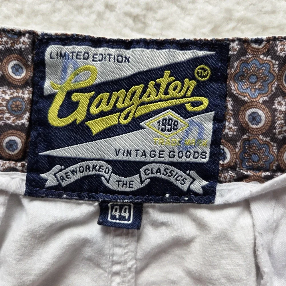 Gangster Cargo Shorts Mens 44 White Cotton Canvas Flat Front 10 Inseam Casual